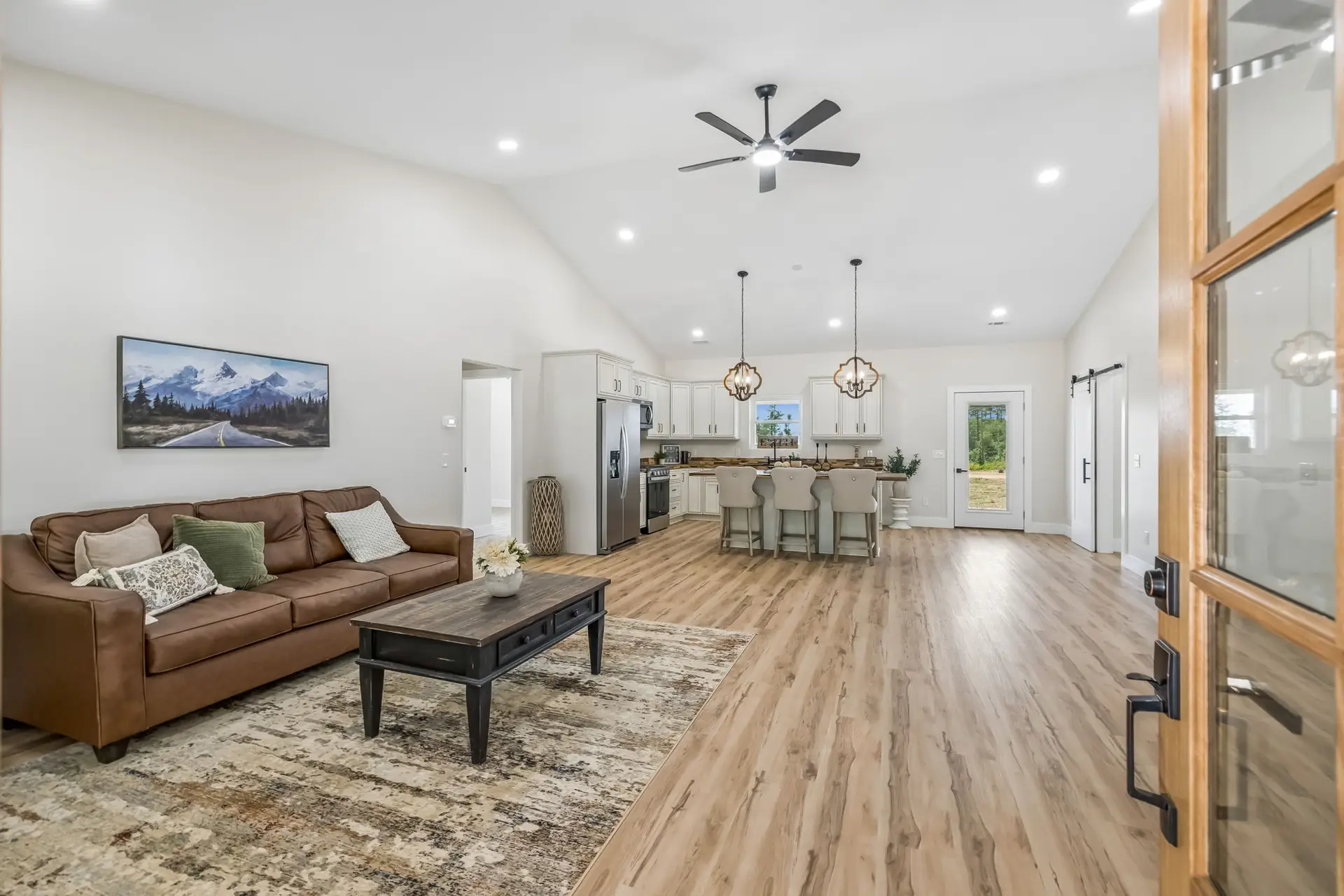 Living room at 1855 Linden Hwy, a barndominium in Hohenwald, Tennessee